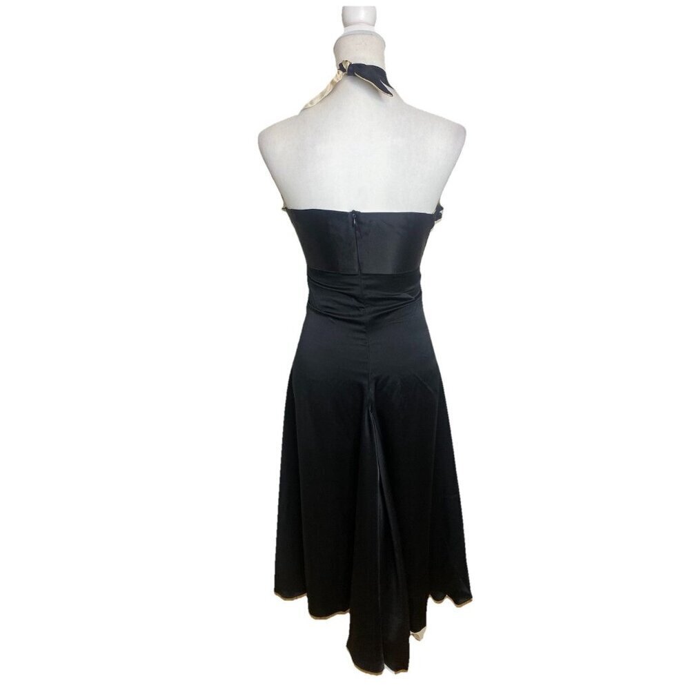 Vintage Mara Hoffman 100% Silk Late 90’s Y2K Era Black Tan Satin Halter Dress S - Picture 7 of 14